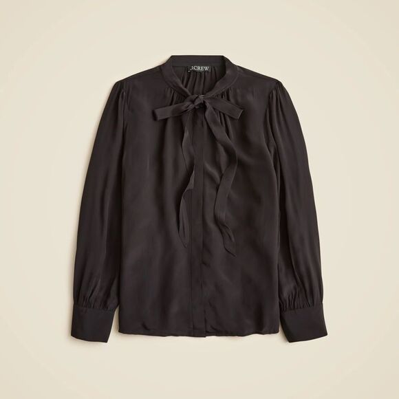 NWT J CREW Tie-neck top in crepe de chine in black - Picture 2 of 6